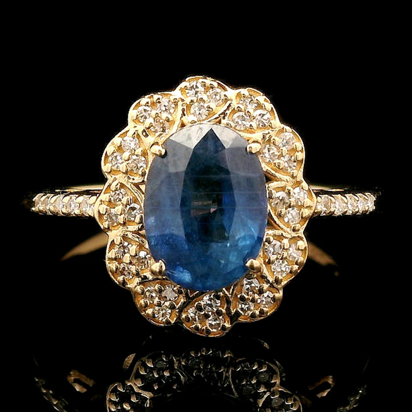 1.86 Ct Oval Mixed Cut Natural Sapphire 14K Gold Ring