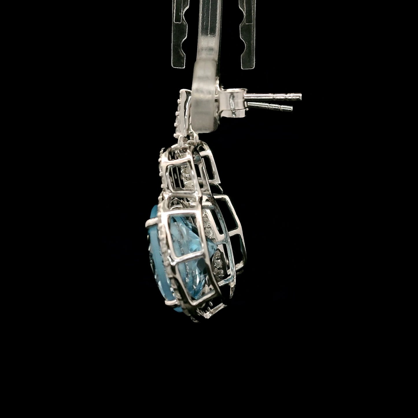 14.69 Ct Round Blue Topaz, White Zircon 925 Sterling Silver Earrings