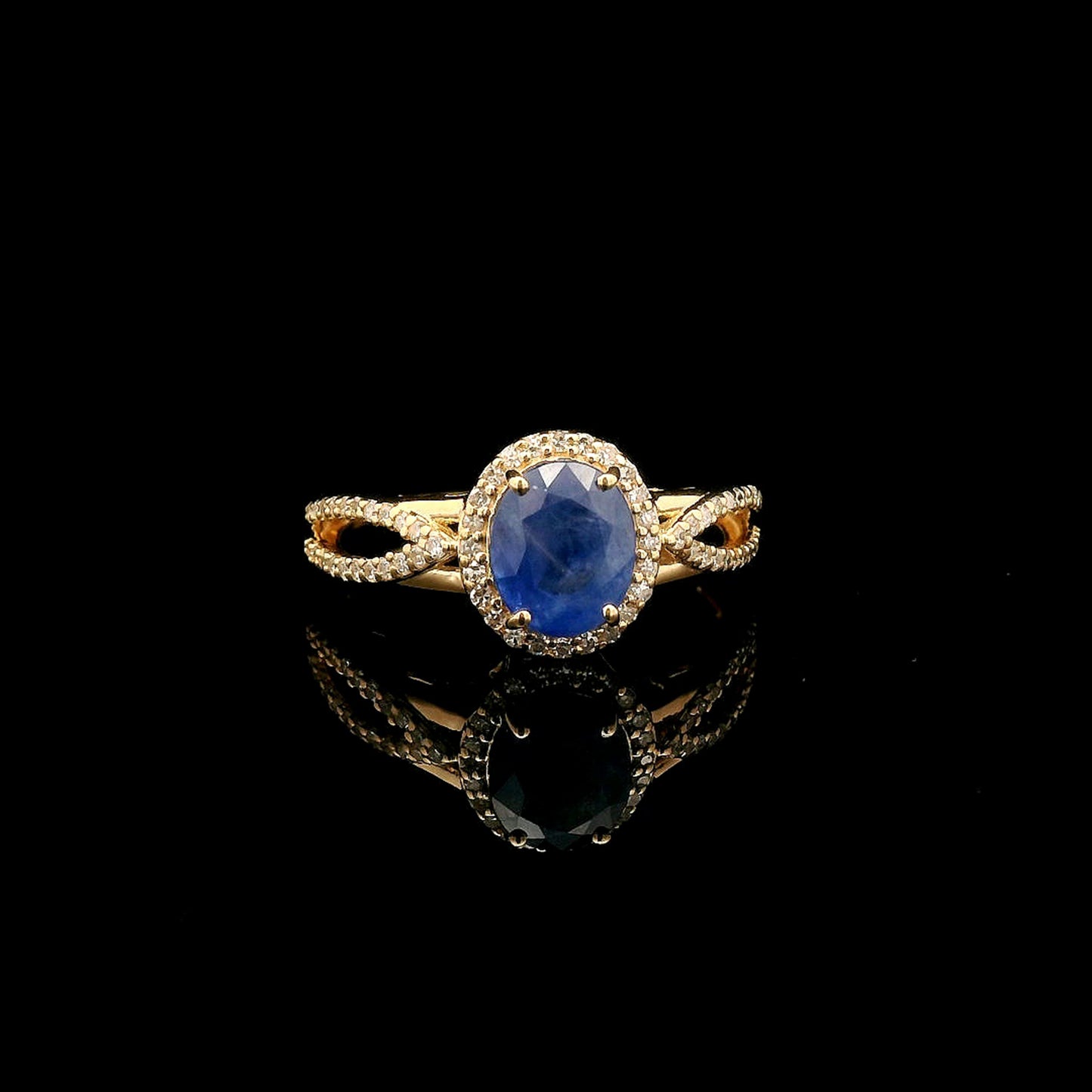 1.86 Ct Oval Mixed Cut Natural Sapphire 14K Gold Ring