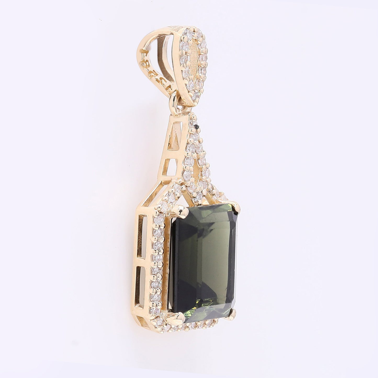 2.58 Ct Octagon Step Cut Natural Green Tourmaline 14K Gold Pendant