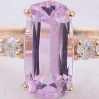 3.85 Ct Cushion Natural Kunzite 14K Gold Ring
