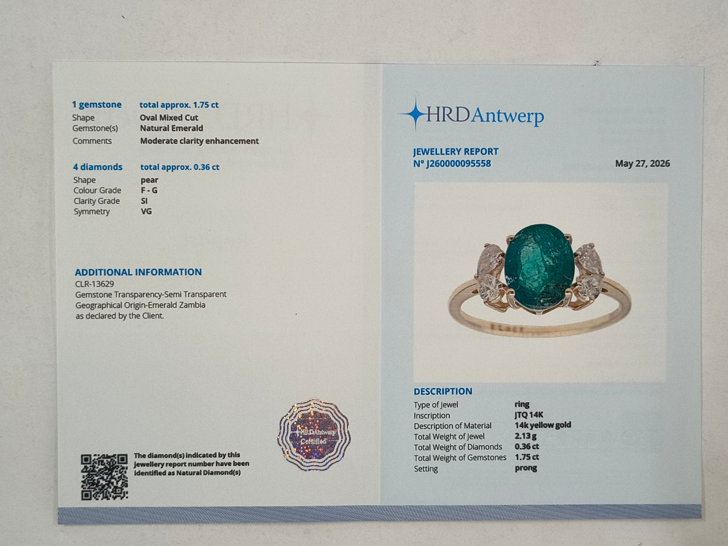 2.11 Ct Oval Mixed Cut Natural Emerald 14K Gold Ring