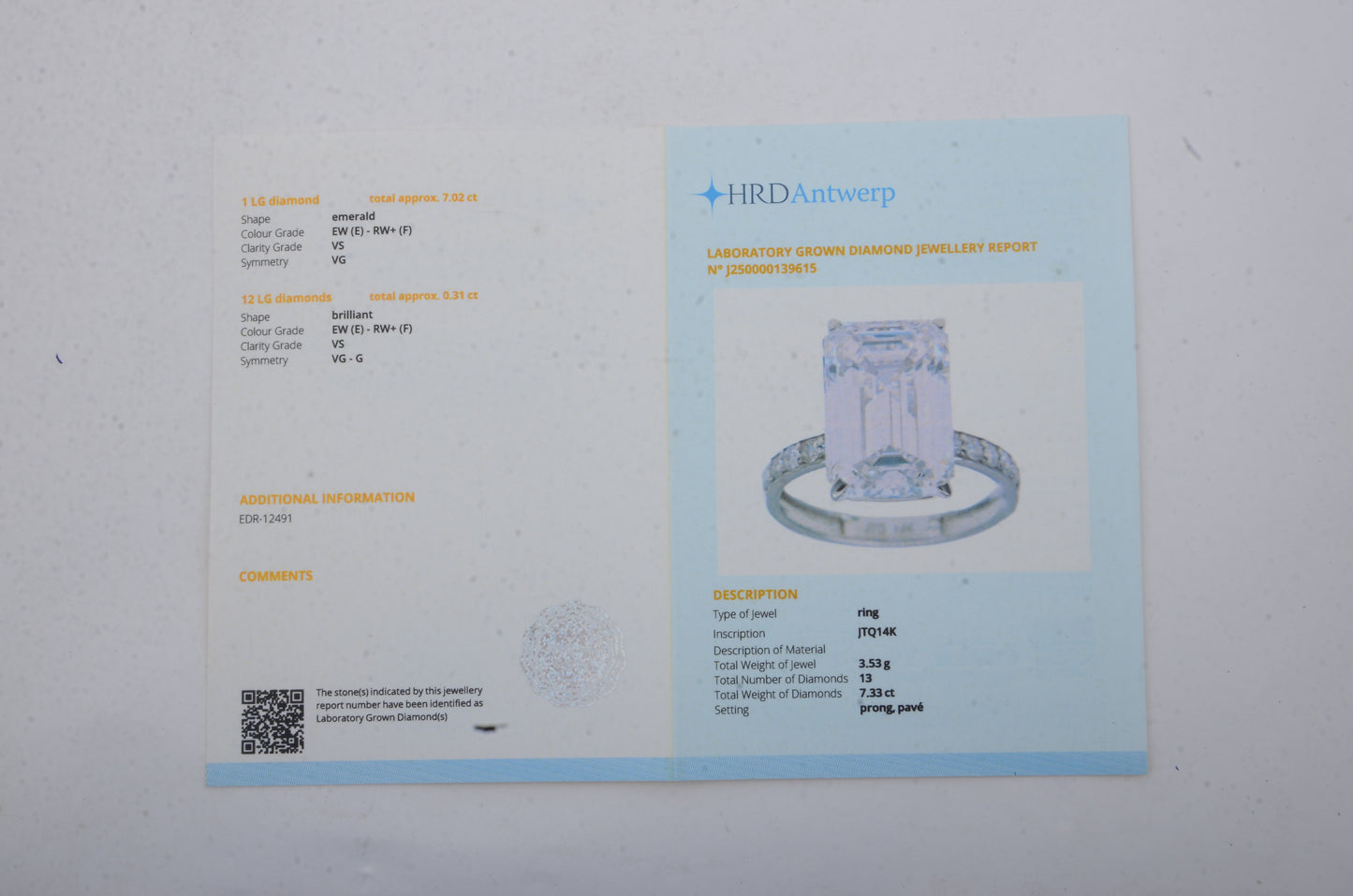 7.33 Carats Lab Grown Diamond 14K Gold Ring