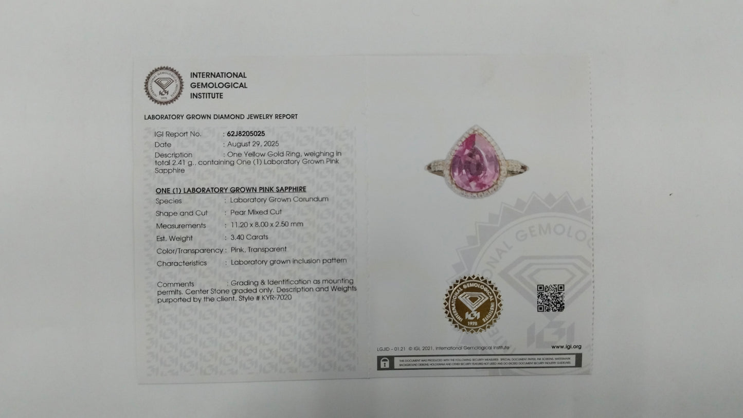3.55 Ct Pear Mixed Cut Lab Grown Pink Sapphire 14K Gold Ring