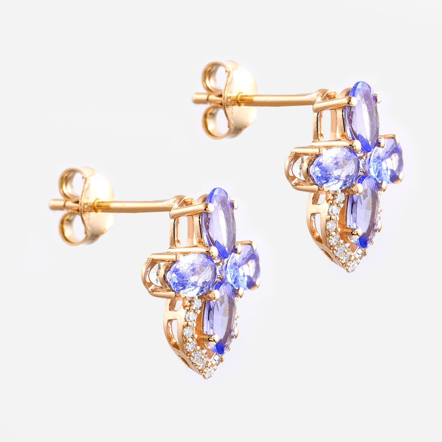 1.83 Ct Oval Mixed Cut Natural Tanzanite 14K Gold Earrings