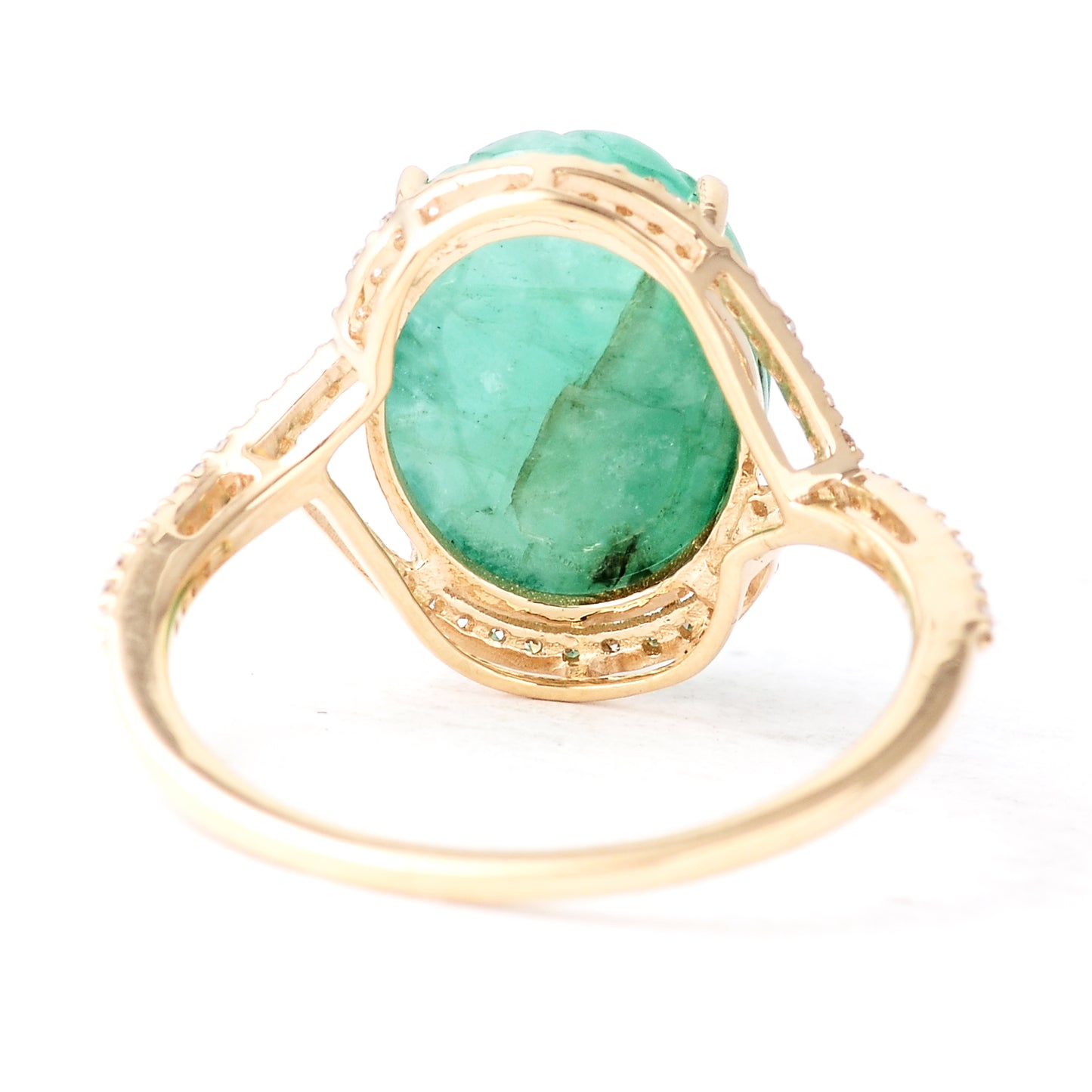 6.53 Ct Oval Carving Natural Beryl Emerald 14K Gold Ring