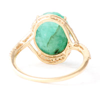 6.53 Ct Oval Carving Natural Beryl Emerald 14K Gold Ring