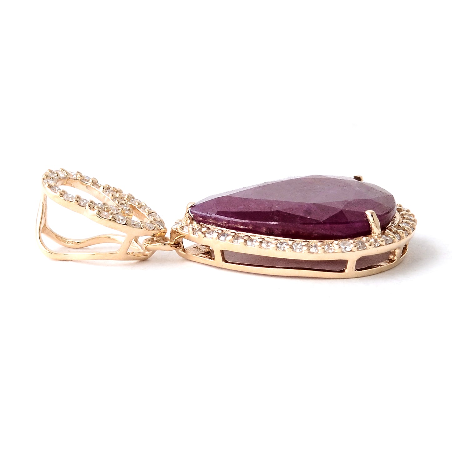 4.37 Ct Pear Mixed Cut Natural Corundum Ruby 14K Gold Pendant