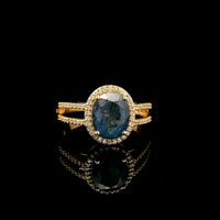 2.55 Ct Oval Mixed Cut Natural Sapphire 14K Gold Ring