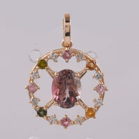 1.96 Ct Oval, Round Natural Multi-Coloured Tourmaline 14K Gold Pendant