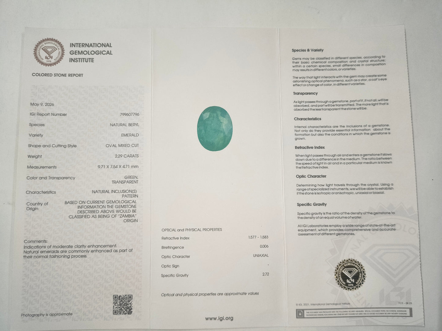 2.29 Natural Beryl Emerald Oval Mixed Cut Gemstone