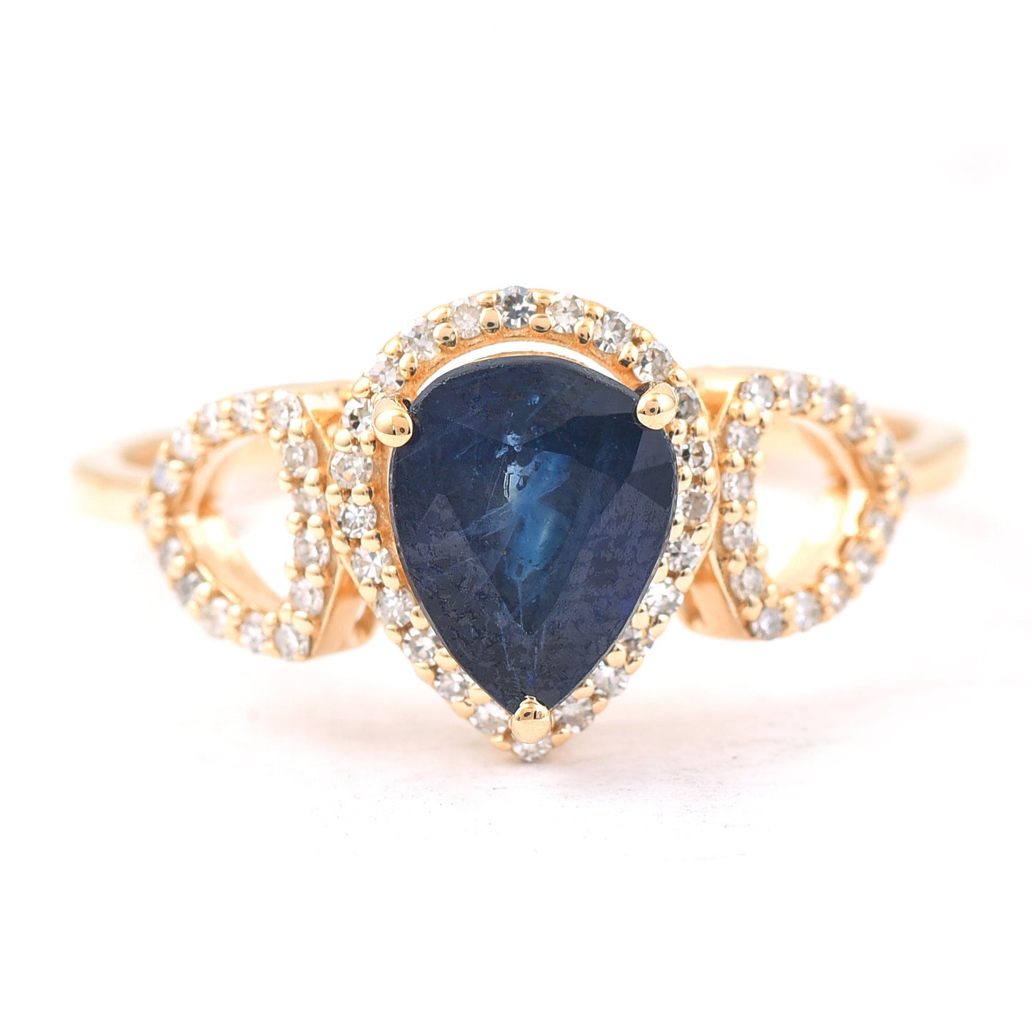 1.76 Ct Pear Mixed Cut Natural Sapphire 14K Gold Ring