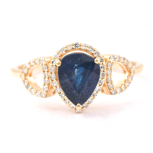 1.76 Ct Pear Mixed Cut Natural Sapphire 14K Gold Ring