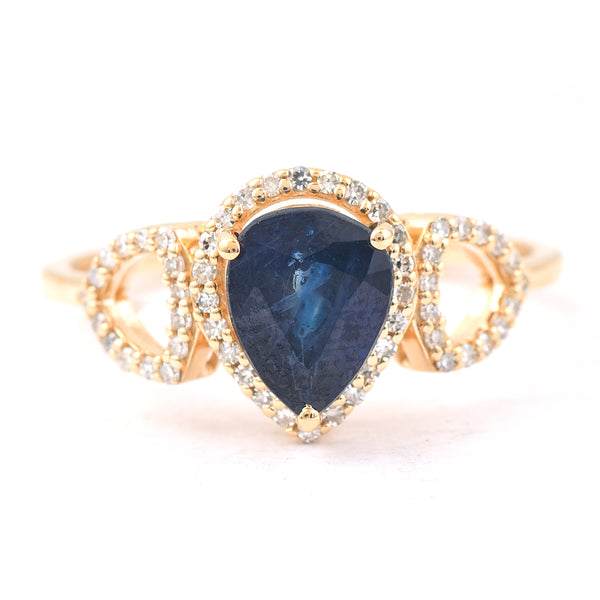 1.76 Ct Pear Mixed Cut Natural Sapphire 14K Gold Ring