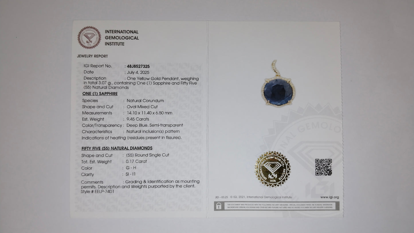 9.62 Ct Oval Mixed Cut Natural Corundum Sapphire 14K Gold Pendant