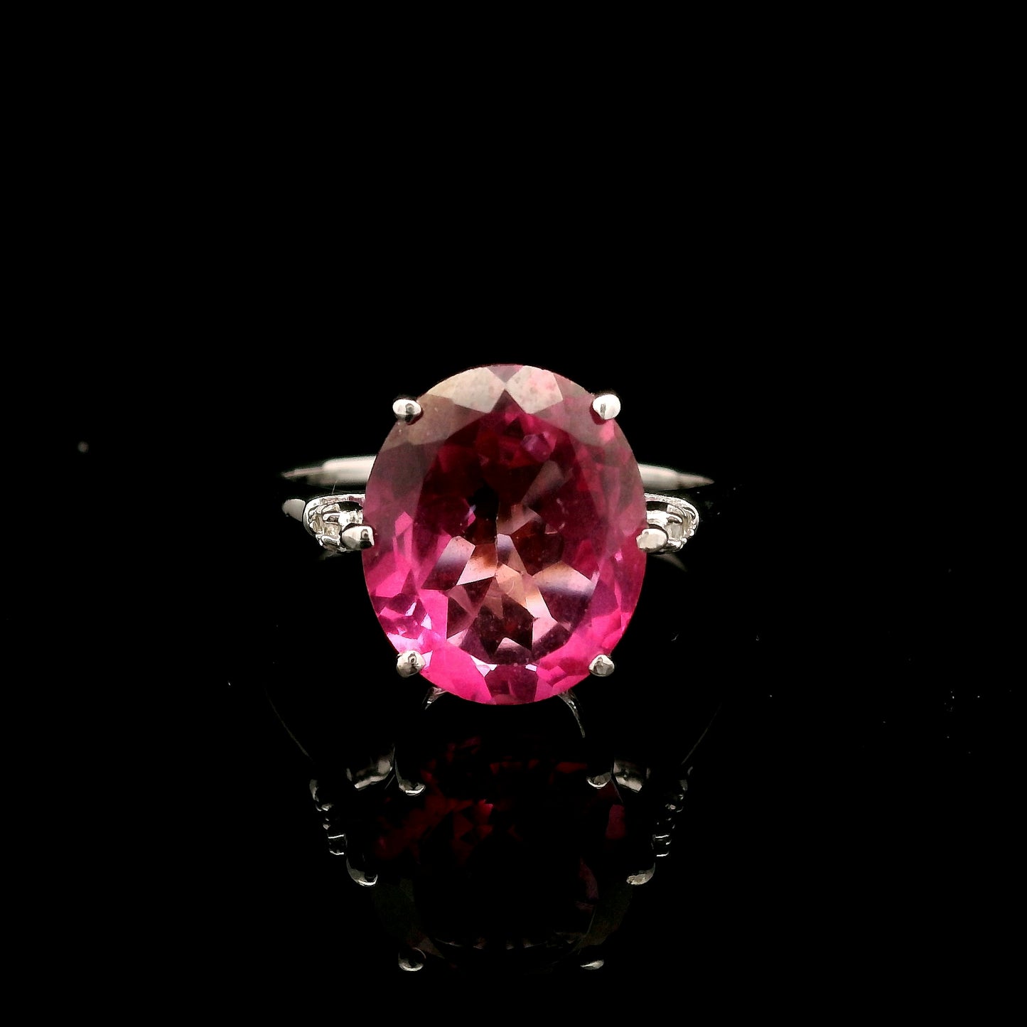 5.10 Ct Oval Pink Topaz, White Zircon 925 Sterling Silver Ring