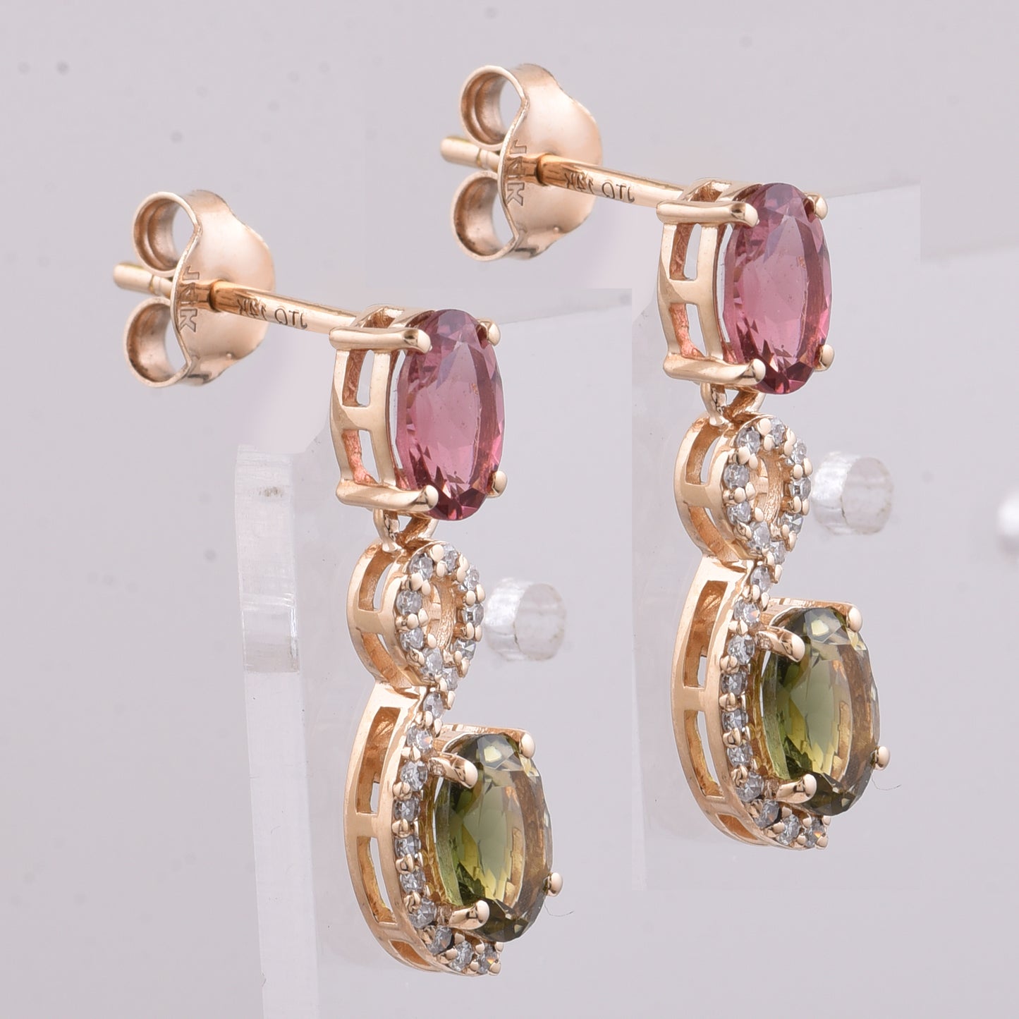 1.90 Ct Oval Natural Multi-Coloured Tourmaline 14K Gold Earrings