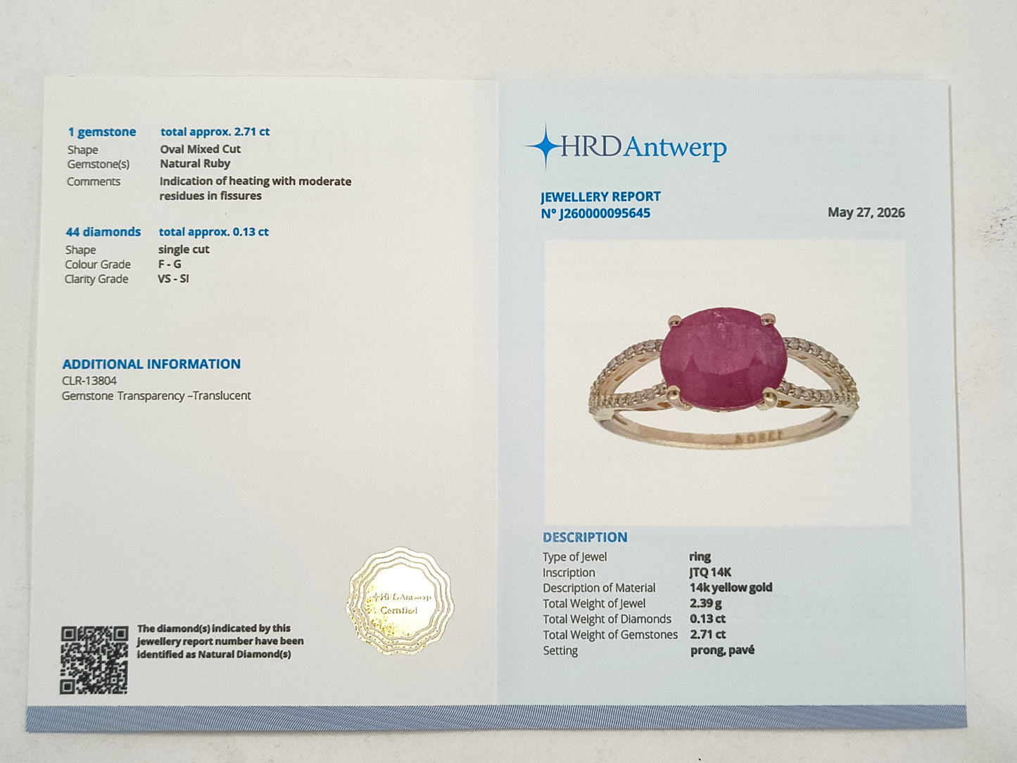 2.84 Ct Single Cut Natural Ruby 14K Gold Ring