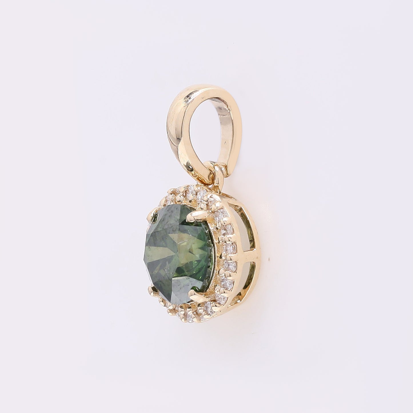 0.85 Ct Round Green Diamond 14K Gold Pendant