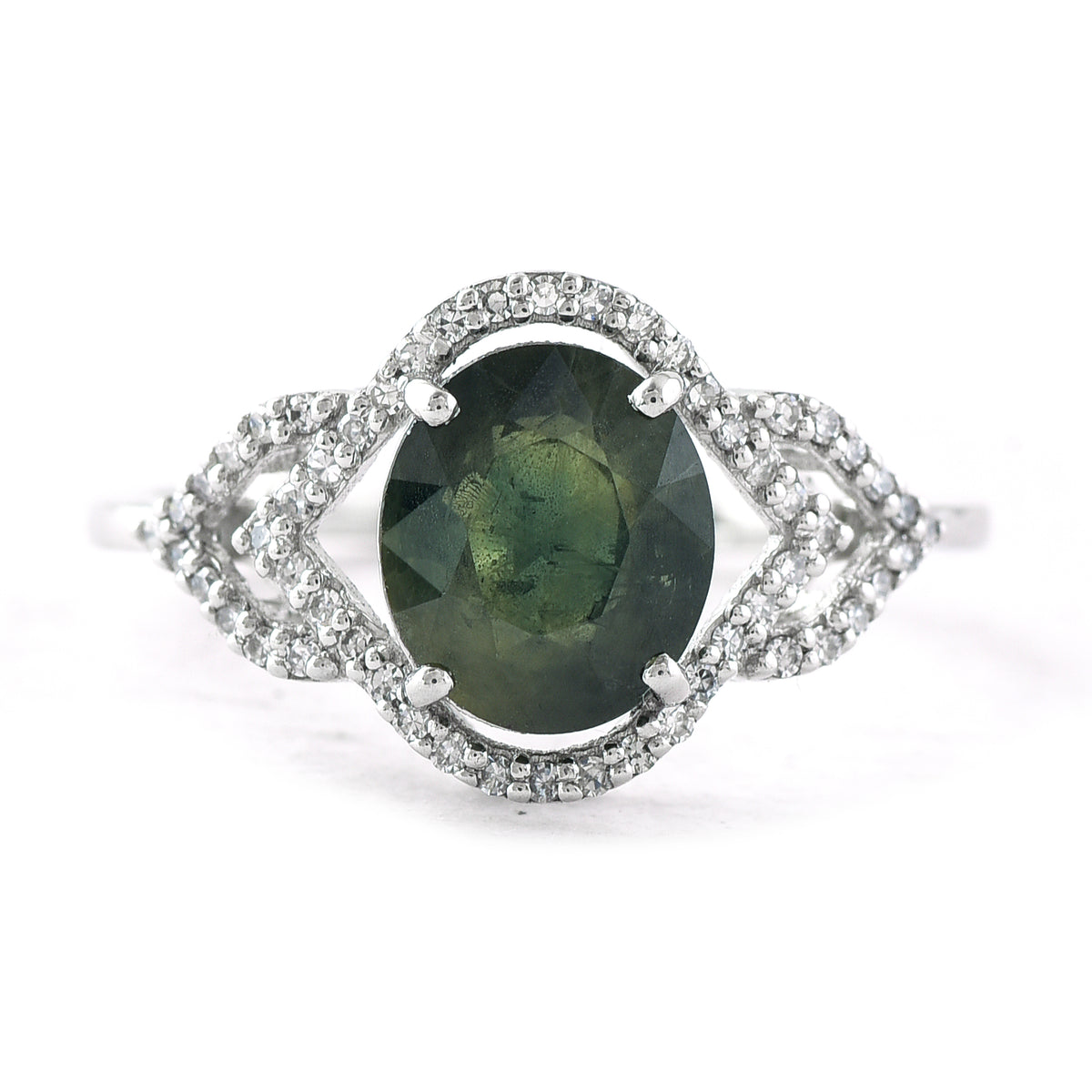 2.64 Ct Oval Mixed Cut Natural Green Sapphire 950 Platinum Ring