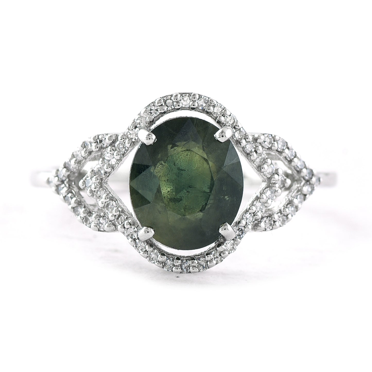 2.64 Ct Oval Mixed Cut Natural Green Sapphire 950 Platinum Ring