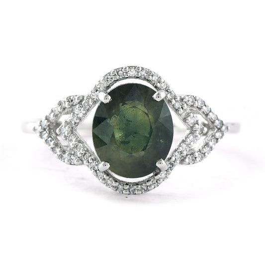 2.64 Ct Oval Mixed Cut Natural Green Sapphire 950 Platinum Ring
