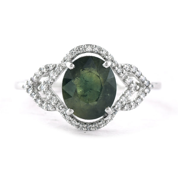 2.64 Ct Oval Mixed Cut Natural Green Sapphire 950 Platinum Ring