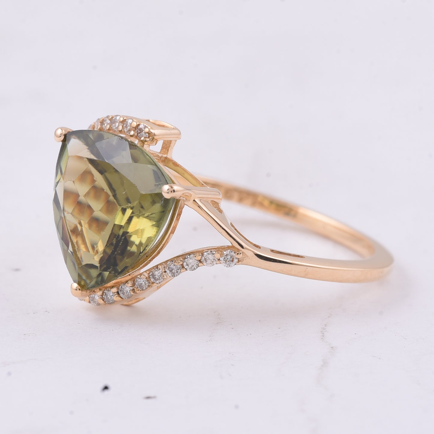 2.80 Ct Triangle Natural Green Tourmaline 14K Gold Ring