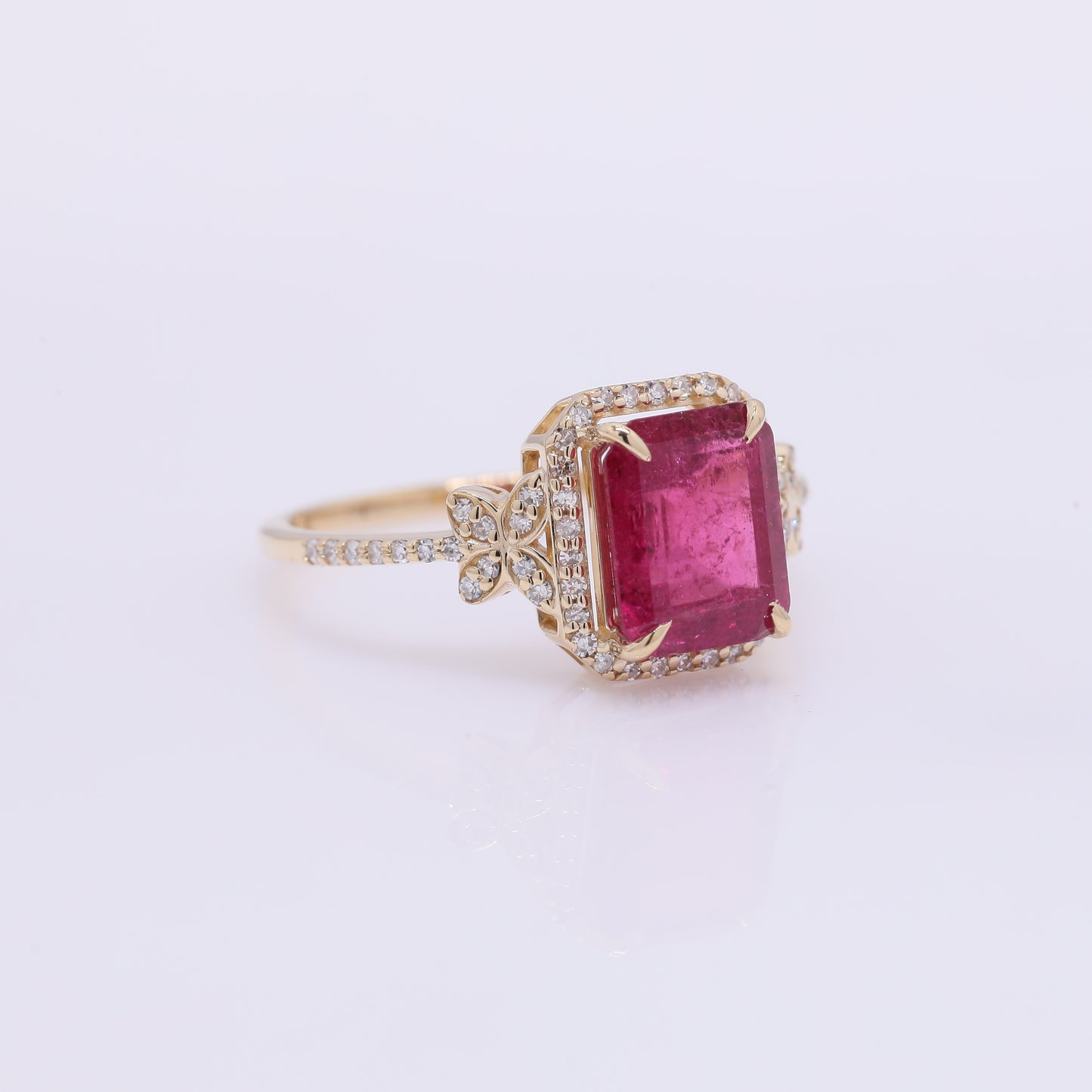 2.57 Ct Octagon Step Cut Natural Pink Tourmaline 14K Gold Ring