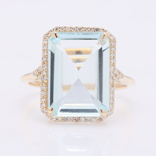 5.36 Ct Octagon Step Cut Natural Aquamarine 14K Gold Ring