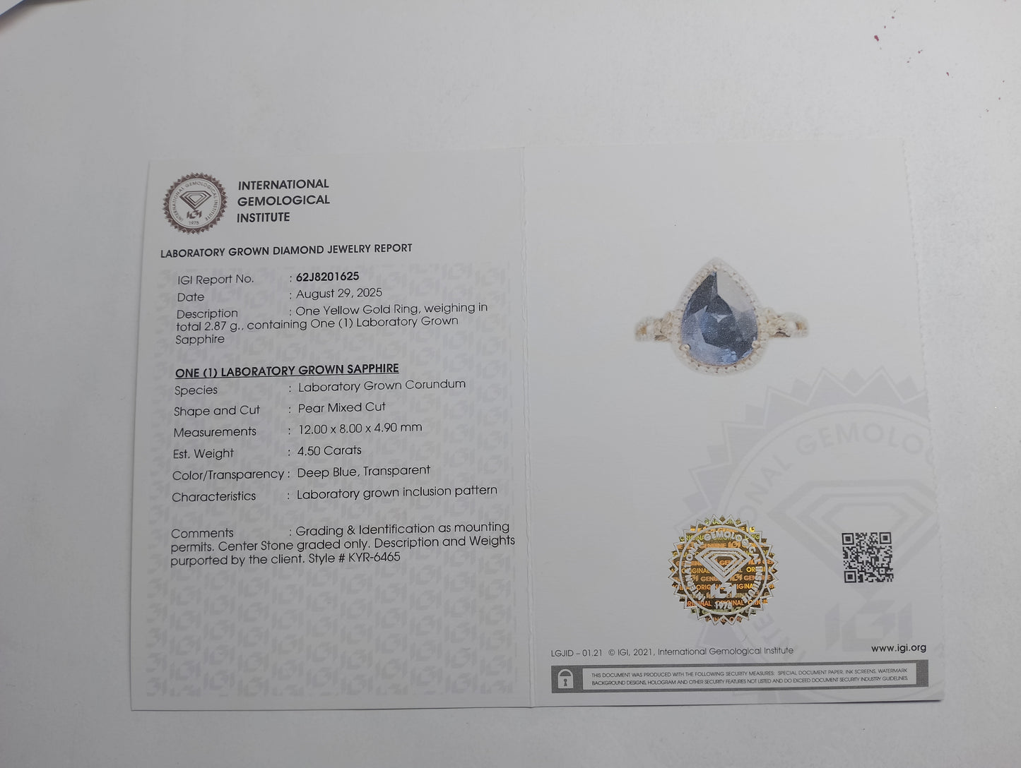 4.73 Ct Pear Mixed Cut Lab Grown Sapphire 14K Gold Ring
