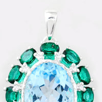 8.51 Ct Oval Blue Topaz, Green Topaz, 925 Sterling Silver Pendant