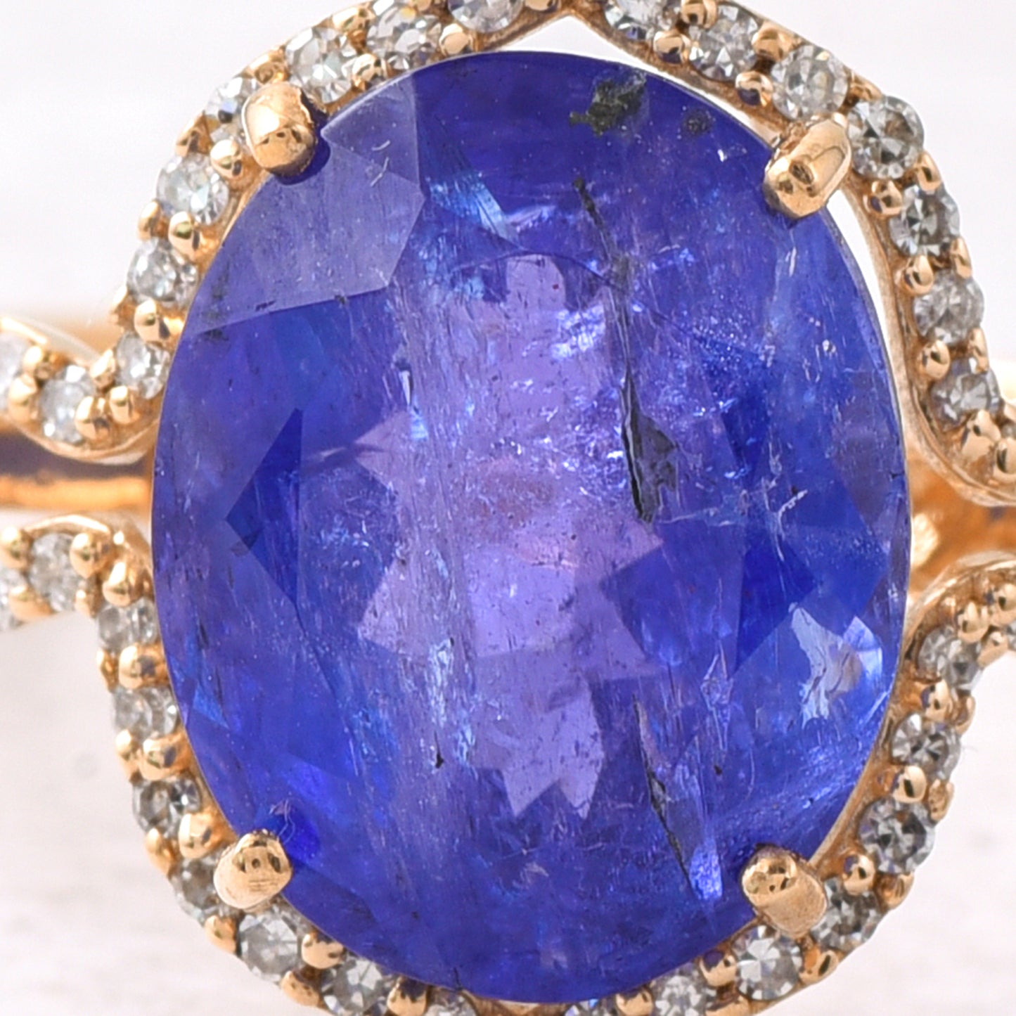 4.63 Ct Oval Mixed Cut Natural Tanzanite 14K Gold Ring