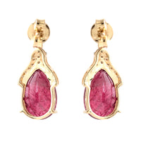 5.77 Ct Pear Cabochon Natural Tourmaline 14K Gold Earrings