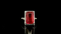 9.81 Ct Rectangular Step Cut Natural Corundum Ruby 950 Platinum Ring