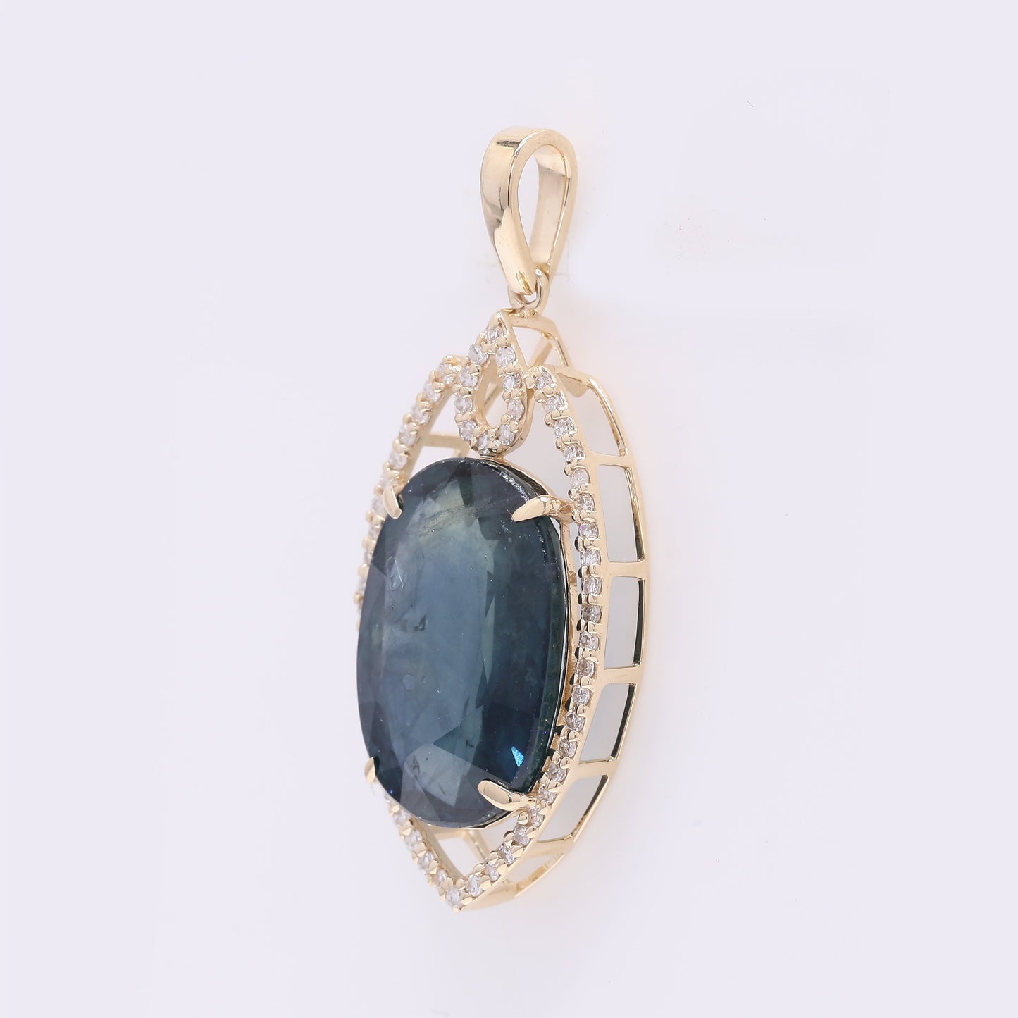 7.37 Ct Oval Mixed Cut Natural Sapphire 14K Gold Pendant