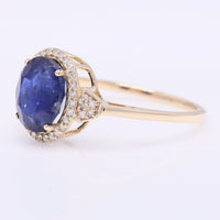 3.10 Ct Oval Mixed Cut Natural Sapphire 14K Gold Ring
