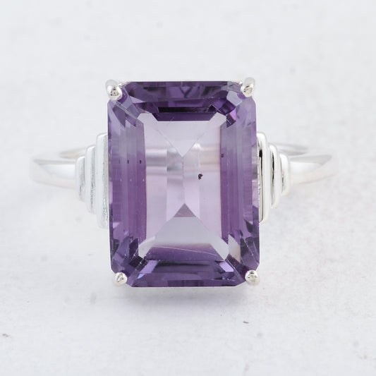 7.20 Ct Octagon Amethyst 925 Sterling Silver Ring