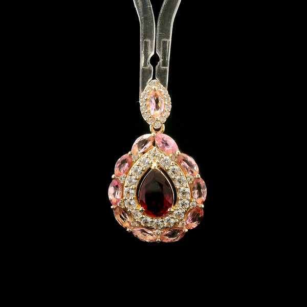 1.58 Ct Pear Rubellite 14K Gold Pendant