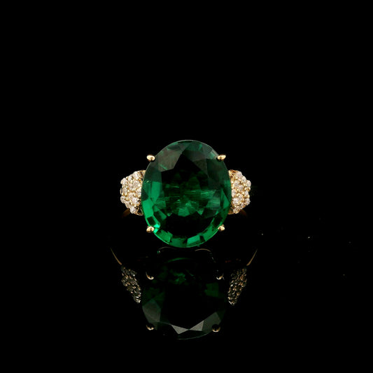 3.90 Ct Oval Mixed Cut Lab Grown Emerald 14K Gold Ring