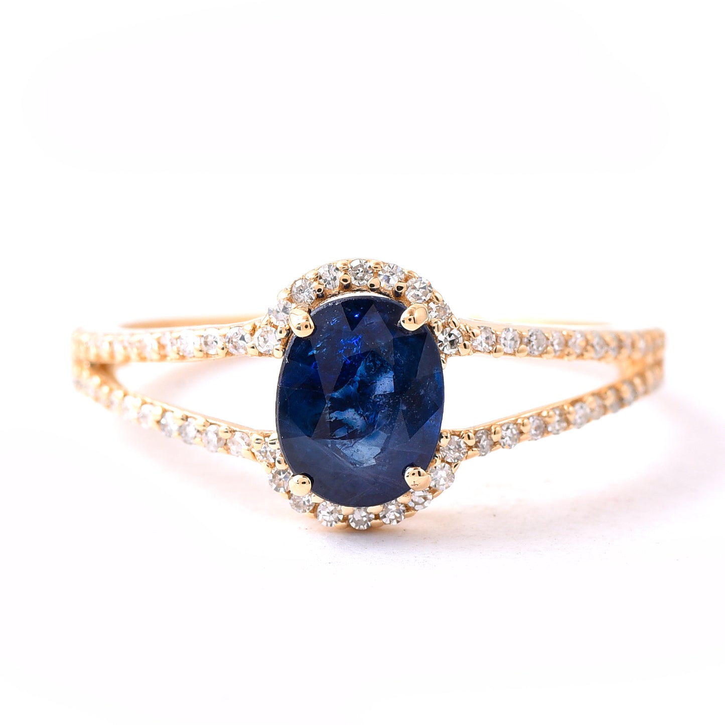 1.48 Ct Oval Mixed Cut Natural Sapphire 14K Gold Ring