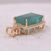 6.22 Ct Octagon Step Cut Natural Emerald 14K Gold Pendant