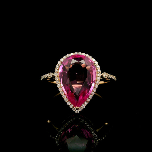 4.69 Ct Pear Mixed Cut Lab Grown Pink Sapphire 14K Gold Ring