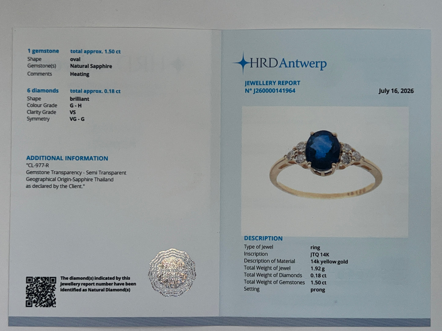 1.68 Ct Oval Natural Sapphire 14K Gold Ring