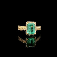 1.59 Ct Octagon Step Cut Natural Emerald 14K Gold Ring