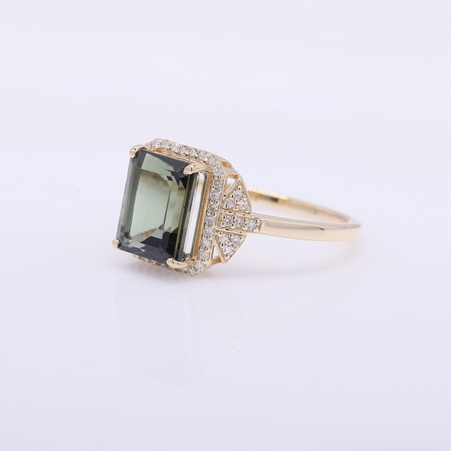 3.13 Ct Octagon Step Cut Natural Green Tourmaline 14K Gold Ring