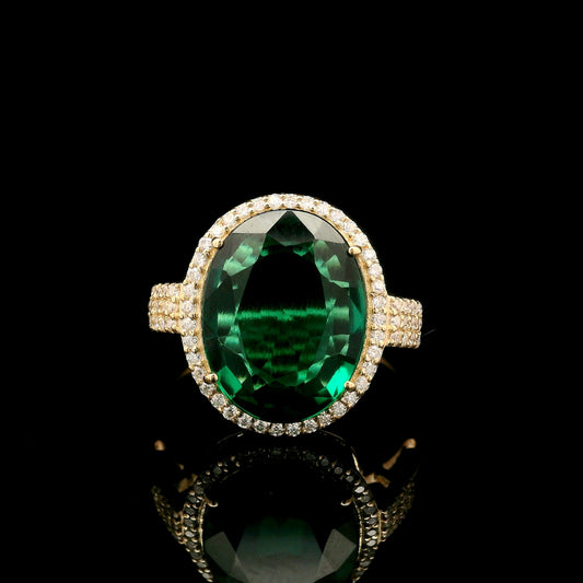 3.60 Ct Oval Mixed Cut Lab Grown Emerald 14K Gold Ring