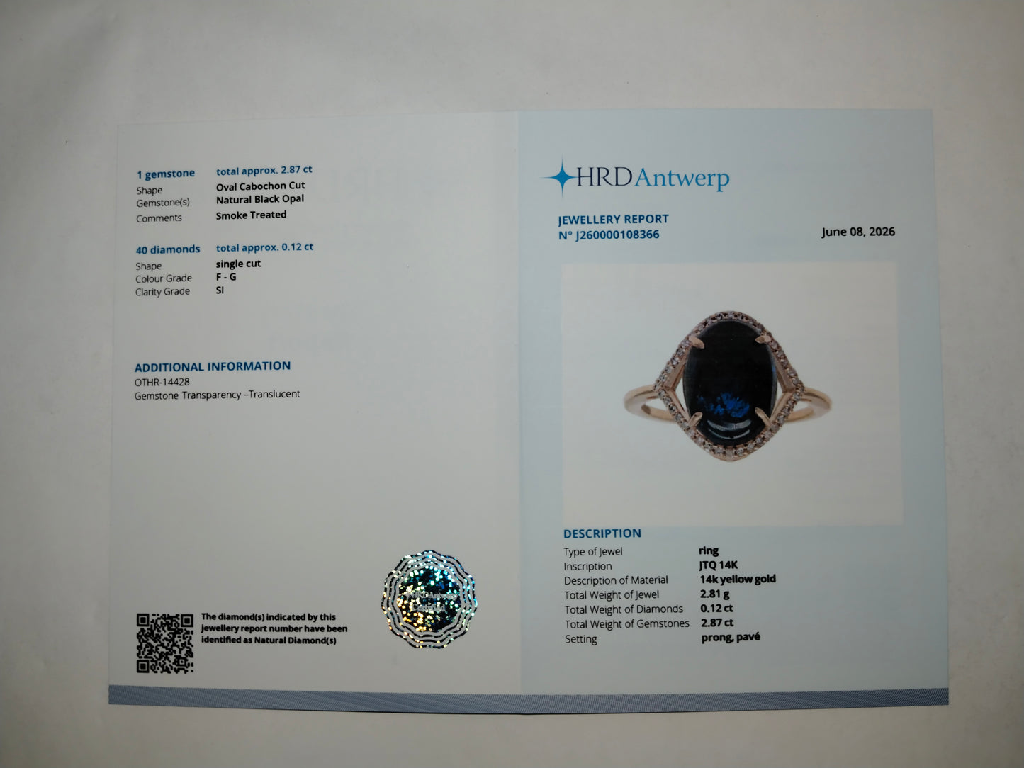 2.99 Ct Oval Cabochon Cut Natural Black Opal 14K Gold Ring