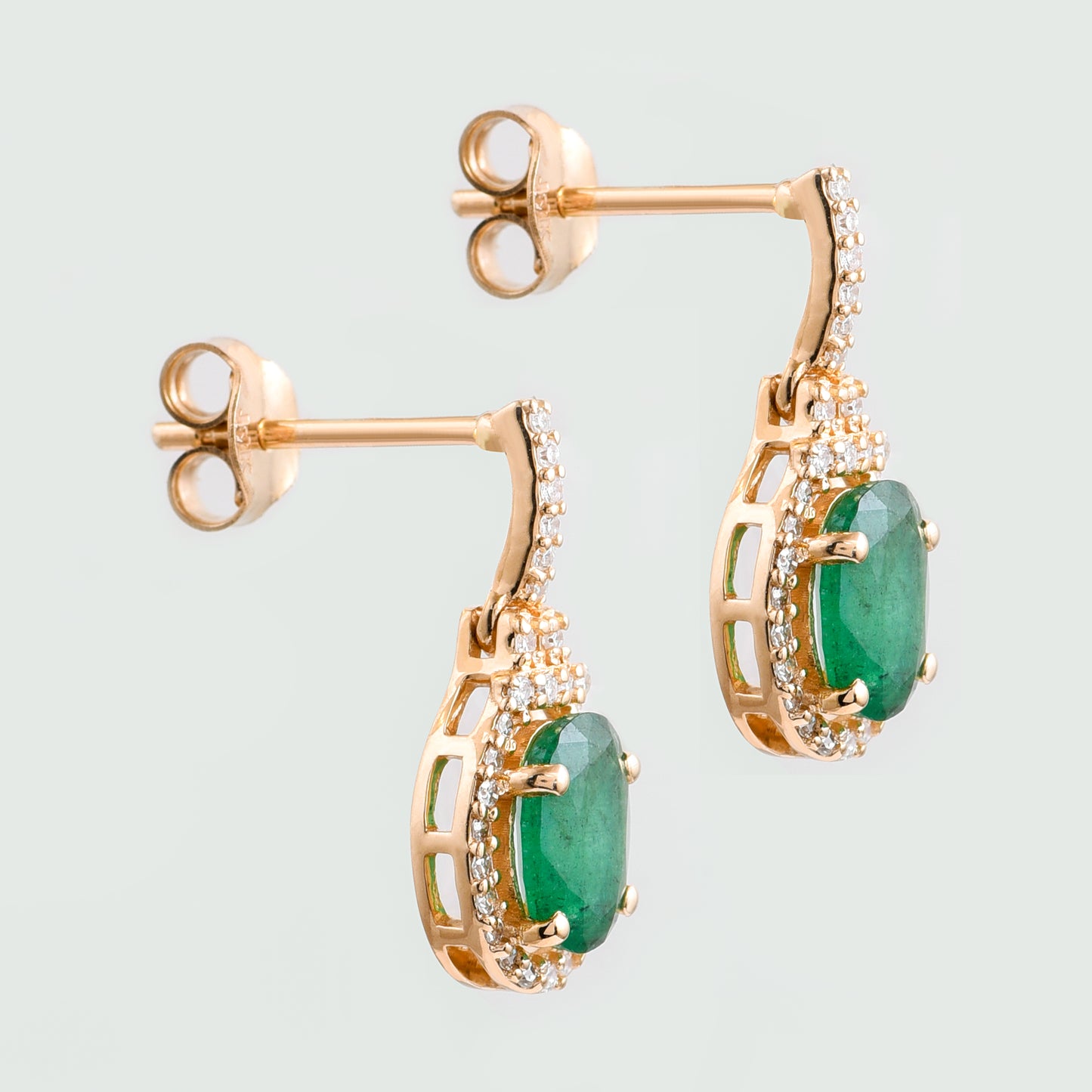 1.54 Ct Oval Mixed Cut Natural Emerald 14K Gold Earrings