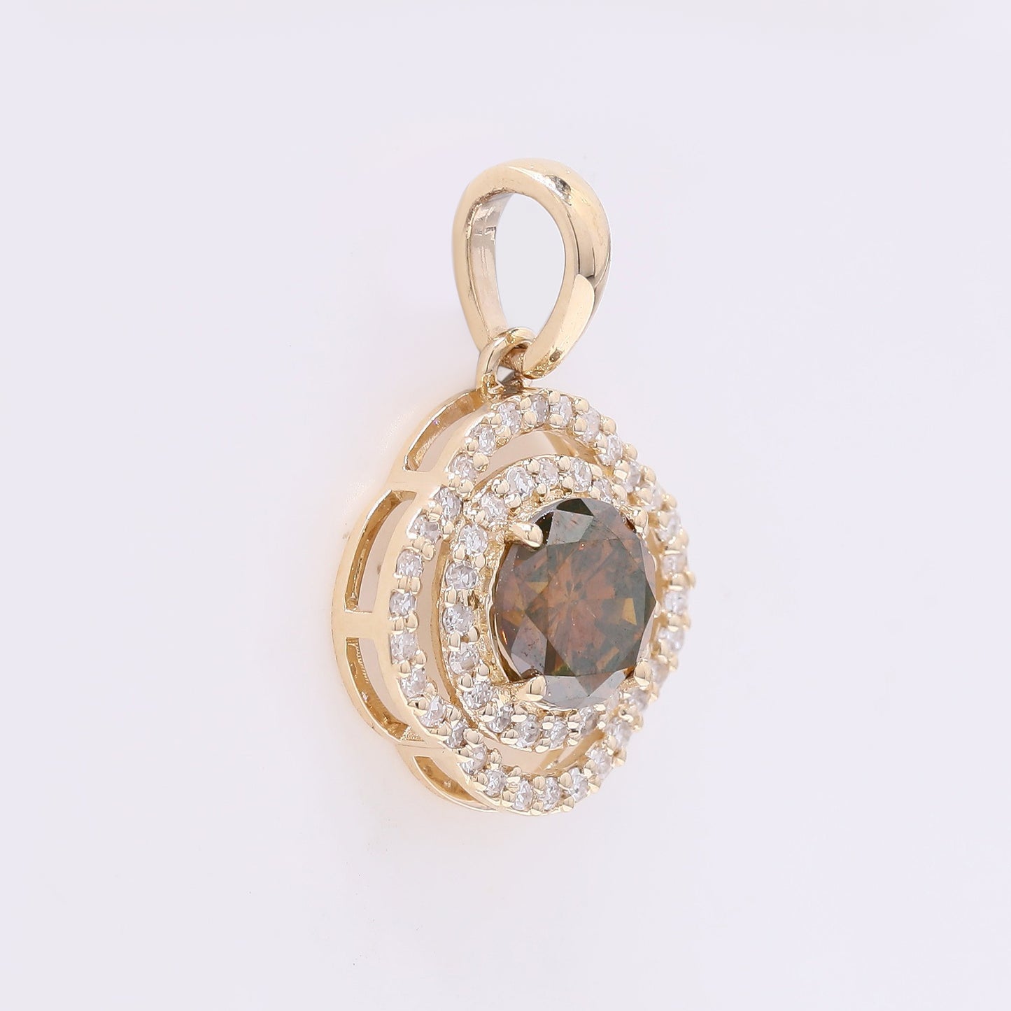 0.80 Ct Round Red Diamond 14K Gold Pendant